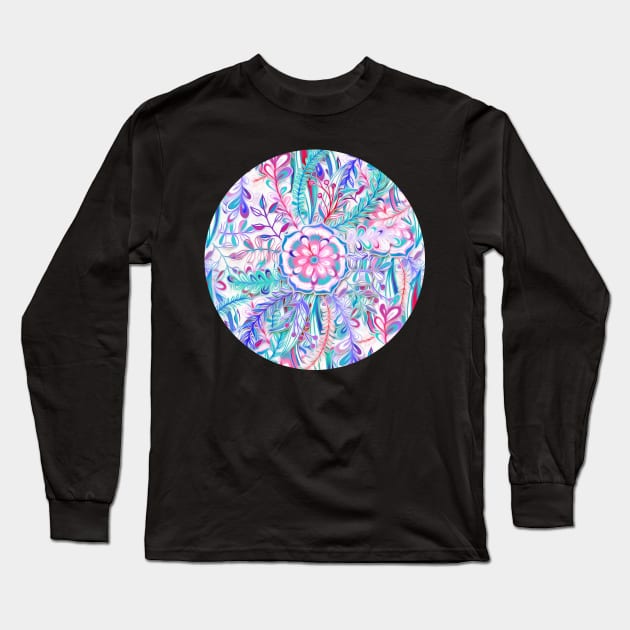 Boho Flower Burst in Pink and Teal Long Sleeve T-Shirt by micklyn